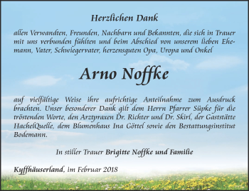 Traueranzeige von Arno Noffke von Thüringer Allgemeine