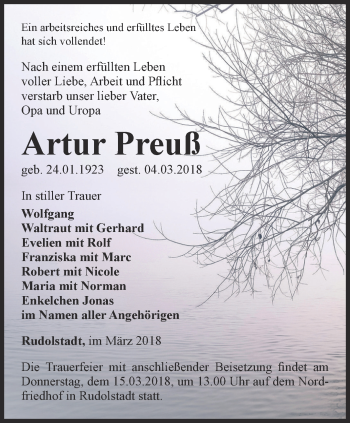 Traueranzeige von Artur Preuß