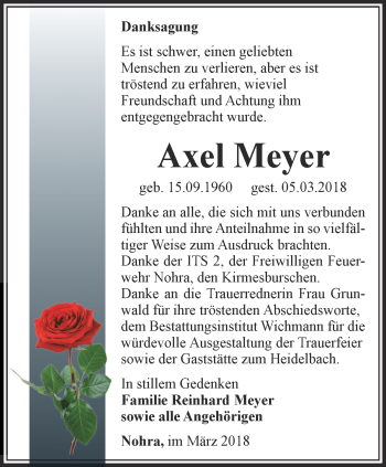 Traueranzeige von Axel Meyer von Thüringer Allgemeine