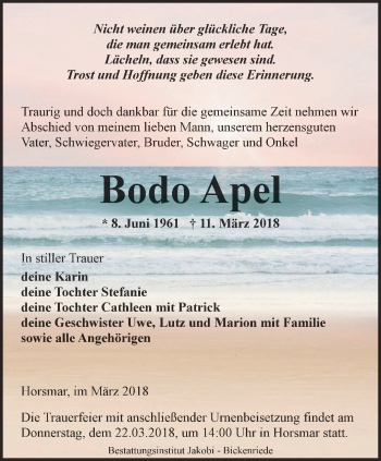 Traueranzeige von Bodo Apel von Thüringer Allgemeine, Thüringische Landeszeitung