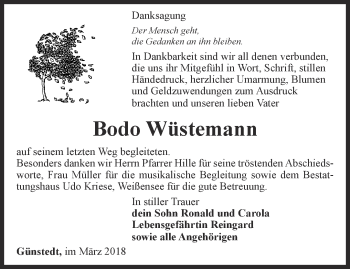 Traueranzeige von Bodo Wüstemann von Thüringer Allgemeine