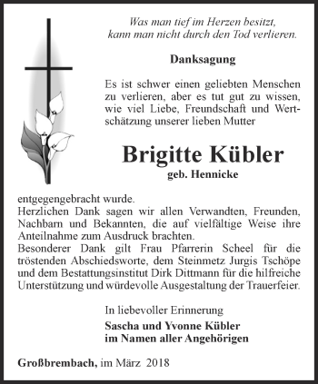 Traueranzeige von Brigitte Kübler von Thüringer Allgemeine