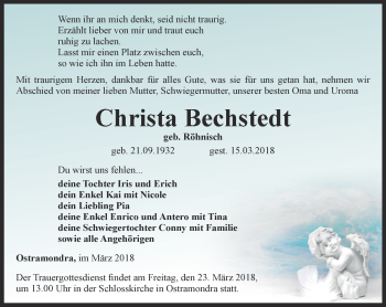 Traueranzeige von Christa Bechstedt von Thüringer Allgemeine