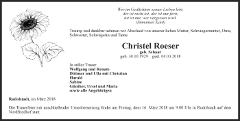 Traueranzeige von Christel Roeser