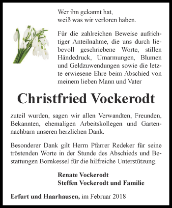 Traueranzeige von Christfried Vockerodt von Thüringer Allgemeine, Thüringische Landeszeitung