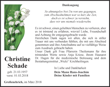 Traueranzeige von Christine Schade von Thüringer Allgemeine