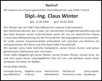 Traueranzeige von Claus Winter von Ostthüringer Zeitung