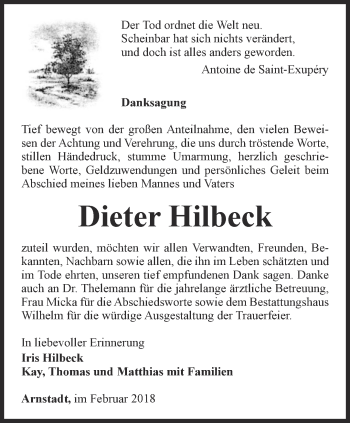 Traueranzeige von Dieter Hilbeck von Thüringer Allgemeine