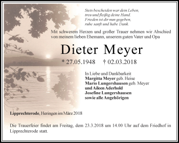 Traueranzeige von Dieter Meyer von Thüringer Allgemeine