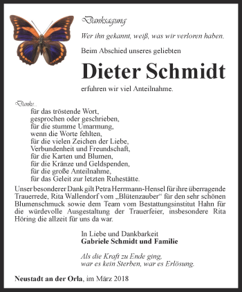 Traueranzeige von Dieter Schmidt