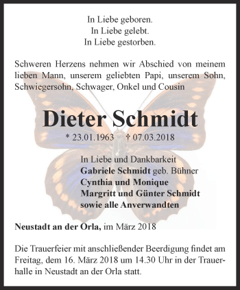 Traueranzeige von Dieter Schmidt