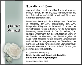 Traueranzeige von Dietrich Schinzel von Ostthüringer Zeitung