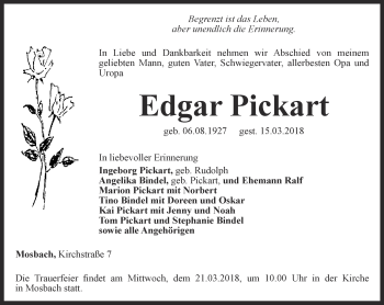 Traueranzeige von Edgar Pickart von Thüringer Allgemeine, Thüringische Landeszeitung