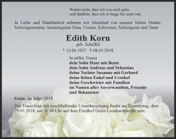 Traueranzeige von Edith Korn