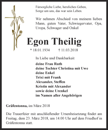 Traueranzeige von Egon Theilig von Thüringer Allgemeine, Thüringische Landeszeitung