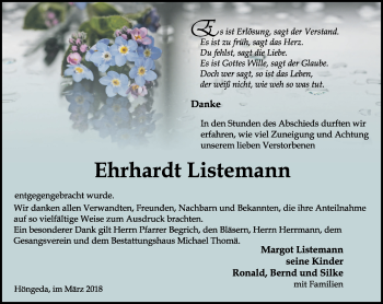 Traueranzeige von Ehrhardt Listemann von Thüringer Allgemeine, Thüringische Landeszeitung