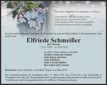 Traueranzeige von Elfriede Schmeißer