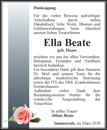 Traueranzeige von Ella Beate von Thüringer Allgemeine