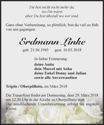 Traueranzeige von Erdmann Linke