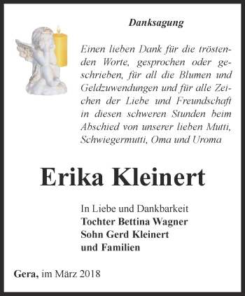 Traueranzeige von Erika Kleinert von Ostthüringer Zeitung