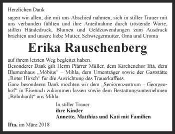 Traueranzeige von Erika Rauschenberg von Thüringer Allgemeine, Thüringische Landeszeitung