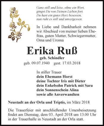 Traueranzeige von Erika Ruß