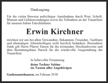 Traueranzeige von Erwin Kirchner von Thüringer Allgemeine