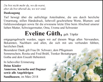 Traueranzeige von Eveline Güth von Ostthüringer Zeitung, Thüringische Landeszeitung