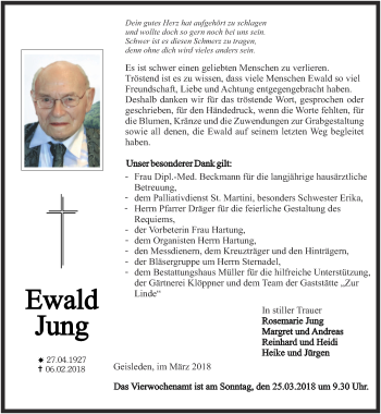 Traueranzeige von Ewald Jung von Thüringer Allgemeine