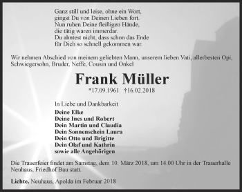 Traueranzeige von Frank Müller von Ostthüringer Zeitung