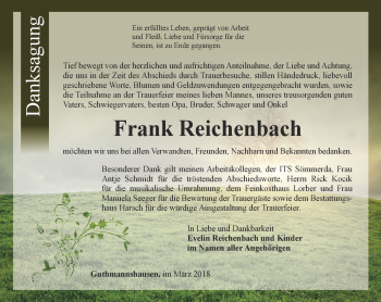 Traueranzeige von Frank Reichenbach von Thüringer Allgemeine