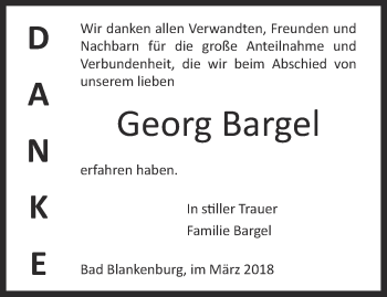 Traueranzeige von Georg Bargel von Ostthüringer Zeitung