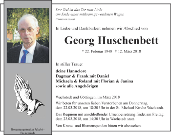 Traueranzeige von Georg Huschenbett von Thüringer Allgemeine