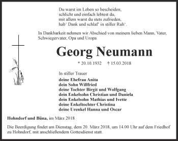 Traueranzeige von Georg Neumann von Ostthüringer Zeitung