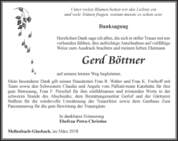 Traueranzeige von Gerd Böttner von Ostthüringer Zeitung