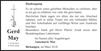 Traueranzeige von Gerd May von Thüringer Allgemeine