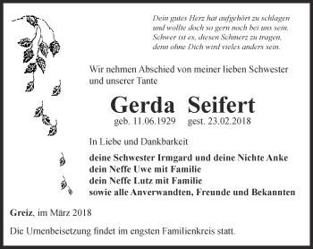 Traueranzeige von Gerda Seifert