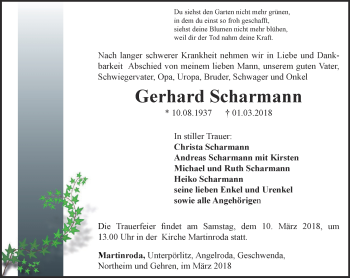 Traueranzeige von Gerhard Scharmann von Thüringer Allgemeine