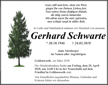 Traueranzeige von Gerhard Schwarte von Ostthüringer Zeitung