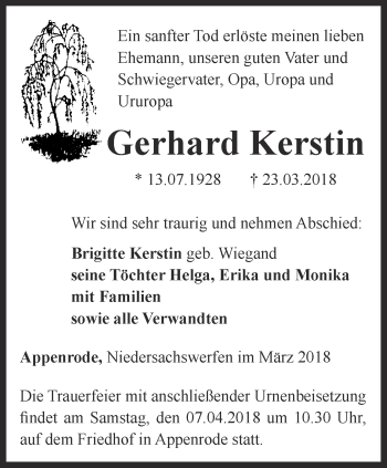 Traueranzeige von Gerhard kerstin von Thüringer Allgemeine