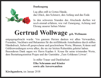 Traueranzeige von Gertrud Wollwage von Thüringer Allgemeine