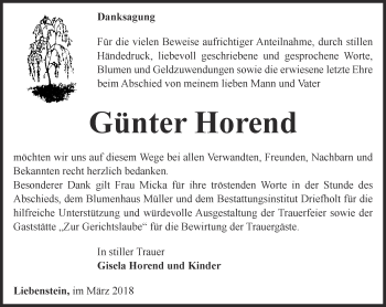 Traueranzeige von Günter Horend von Thüringer Allgemeine