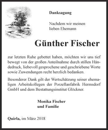 Traueranzeige von Günther Fischer von Ostthüringer Zeitung