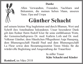 Traueranzeige von Günther Schacht von Thüringer Allgemeine, Thüringische Landeszeitung