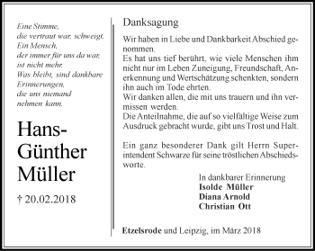 Traueranzeige von Hans-Günther Müller von Thüringer Allgemeine