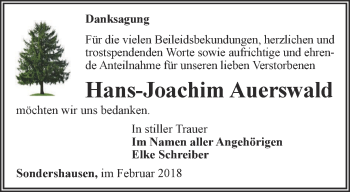 Traueranzeige von Hans-Joachim Auerswald von Thüringer Allgemeine