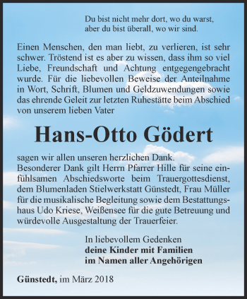 Traueranzeige von Hans-Otto Gödert von Thüringer Allgemeine