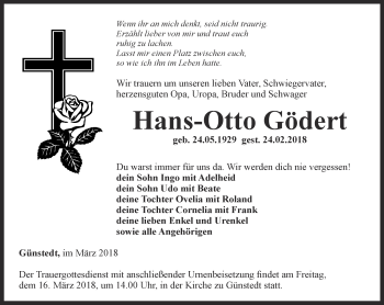 Traueranzeige von Hans-Otto Gödert von Thüringer Allgemeine