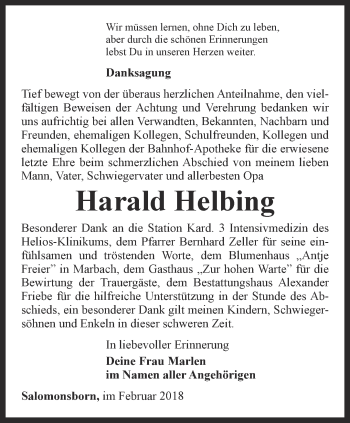 Traueranzeige von Harald Helbing