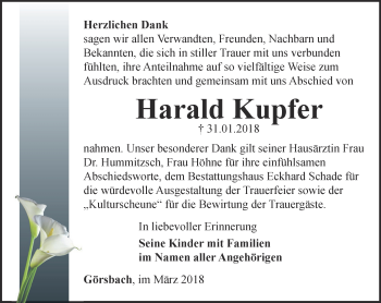 Traueranzeige von Harald Kupfer von Thüringer Allgemeine